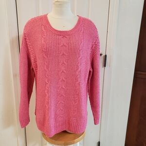 CAbi Elsa Pullover Pink Cable Knit Sweater